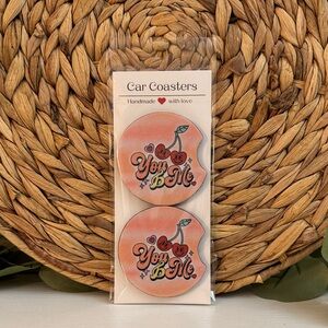 🆕 Valentines Peach Car Coasters with Cute Design